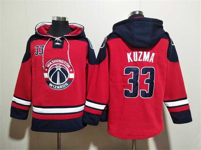 Men's Washington Wizards #33 Kyle Kuzma Red Navy Lace-Up Pullover Hoodie,We sell and wholesale Men's Washington Wizards #33 Kyle Kuzma Red Navy Lace-Up Pullover Hoodie on line form chian!